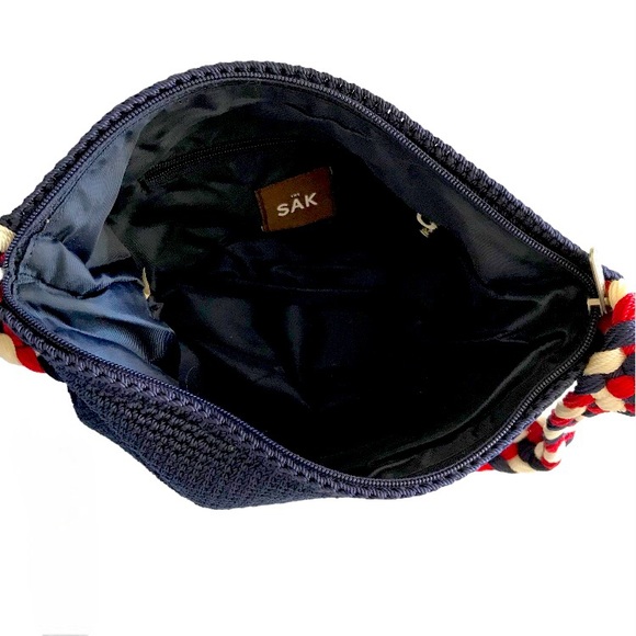 The Sak Original Crocheted Hobo Shoulder Bag Purse Red White Blue Navy - Picture 6 of 8